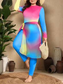 Swim Shayni Plus Size Women Ombre Color Pants Burkini Set - Multicolor - View 1