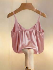 Franclia Standard Size Women's Apricot Camisole, Front Beaded Design, Elegant And Refined Style, Suitable For Spring/Summer Wear, Can Be Worn As An Accent Piece For Dates, Commuting, Daily Outings, Parties, Showcasing A Gentle And Soft Vibe, A Versatile Casual Urban Piece Camisole Tops For Women Women's Tops For Summer Beautiful Top Tops With Built In Bra - Pink - View 2