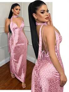 SHEIN SXY Đầm gợi cảm họa tiết da báo dành cho nữ - Hồng - Xem 6