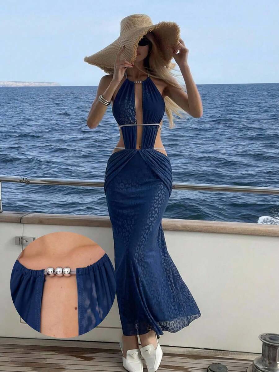 Aloruh 女士露背系带褶皱性感连衣裙，适合派对和活动