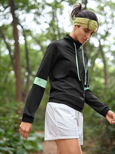 SHEIN In My Nature 女士撞色插肩袖拉链半开襟运动卫衣