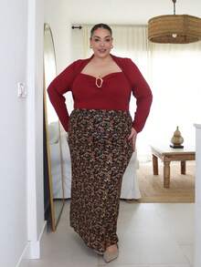 Pretty and Ole Váy suông họa tiết lưới co giãn cao màu đất họa tiết hoa nhỏ xinh xắn thời trang thu đông 2025 mới dành cho dịp tiệc tùng, hẹn hò, ngày lễ, đa năng, cạp chun, cỡ lớn - Nhiều màu - Xem 2