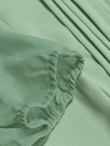 SHEIN LUNE 女士春夏香槟色优雅圆领V领珍珠装饰褶皱短袖泡泡袖梭织连衣裙，适合通勤和优雅日常穿着 - Limelight Green - 查看 4