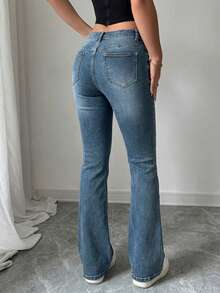 EURMUSE Casual Washed Low-Rise Flare Leg Jeans - Dusty Blue - View 2
