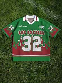 Manfinity EMRG Men's Casual Knit Top With Numeric Flame Pattern Short Sleeve - Multicolor - View 1