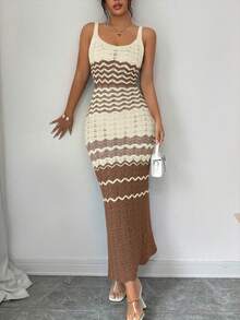 Elenzga Đầm hai dây dài ôm sát dành cho nữ, màu kem vàng, kiểu dáng thanh lịch, kẻ sọc, không tay, hàng mới về mùa xuân/hè. - Nhiều màu - Xem 6