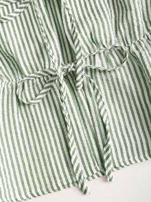 Sweetra European And American Summer New Pink Striped Lace-Up Minimalist Casual Straight Leg Pants, Women 2 Pieces Set - Green - View 6