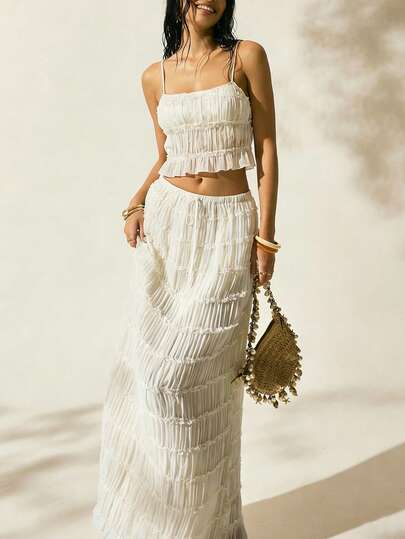 Easelle Women's Solid Color Halter Tie Backless Top And Mini Skirt Casual 2-Piece Set