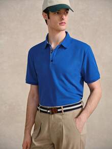 Courvante Men's Solid Color Daily Polo Shirt, Stripe Short Sleeve Blue, For Golf Tennis, Business Commute & Boyfriend - Blue - View 6