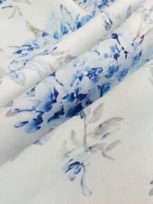 Cévolie 大码女装新款连衣裙，春夏新款印花连衣裙，法式优雅印花雪纺连衣裙，法式复古白色连衣裙，休闲宽松蓝色印花中长连衣裙，可折叠拉链金色滚边印花迷你连衣裙，适合派对、婚礼、休闲活动的休闲度假连衣裙 - 藍色 - 查看 5