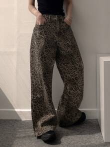 DAZY 女士豹纹韩版水洗渐变休闲牛仔裤 - 藍色 - 查看 1