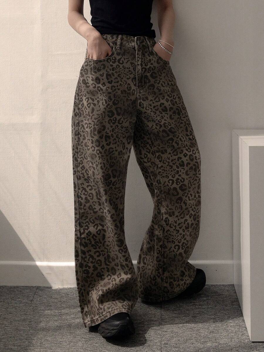 DAZY 女士豹纹韩版水洗渐变休闲牛仔裤 - 藍色 - 查看 1