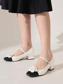 CUCCOO CHICEST Beige Floral Decor Chunky Heel Women Fashionable High Heel Pumps Spring Shoes Spring Break Easter Prom Heels For Christmas Elegant Shoes Wedding Shoes Spring Shoes Bride Shoes - Beige - View 2