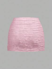 SHEIN EZwear 女士性感多层半透明白色花卉蕾丝修身长裙蕾丝褶皱裙粉色裙子粉色蕾丝裙粉色褶皱裙蕾丝裙迷你派对装扮裙女裙女裙 - 粉色 - 查看 2