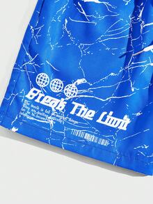 ROMWE MEN Street Life Quần short nam in khẩu hiệu, kiểu dáng thường ngày, thích hợp cho mùa hè. - Màu xanh lam - Xem 3