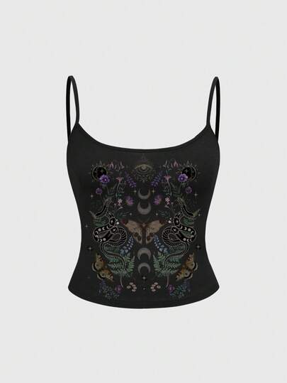 ROMWE Goth 哥特式暗黑神秘自然蝴蝶飞蛾、日月星辰性感吊带背心，大码