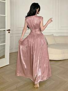 Feyla New Arrival Waist Ruched 3D Floral Elegant Romantic Vacation Dress - Dusty Pink - View 7