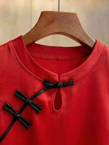 Franclia 新款中国风旗袍无袖上衣，立领，纽扣闭合，撞色滚边，女士衬衫，中国风服装，中国风，女士衬衫，女士春夏背心，女士性感吊带衫，无袖上衣，春夏服装，夏季服装，女士红色上衣，女士红色吊带衫 - 紅色 - 查看 4