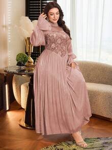Modelyn Plus Size Women Floral Print Ruched Waist Elegant Dress, Suitable For Party And Gathering - Pink - View 3
