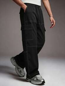 STYNVO 男士休闲抽绳工装裤 - 黑色 - 查看 3