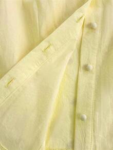 Elamini Women's Pink Peter Pan Collar Petal Sleeve Embroidered Floral Lace Patchwork Decorative Regular Blouse - Yellow - View 4