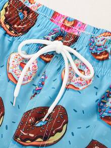 Surfspeed Men's Donut Print Drawstring Waist Beach Shorts - Blue - View 6