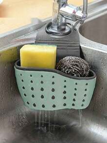 1/2 chiếc giá đựng đồ bằng silicon có dây đeo điều chỉnh được, giỏ treo đa năng dùng để đựng miếng bọt biển và khăn lau bát đĩa, giá đựng đồ gắn vòi nước cho nhà bếp. - Nhiều màu - Xem 1