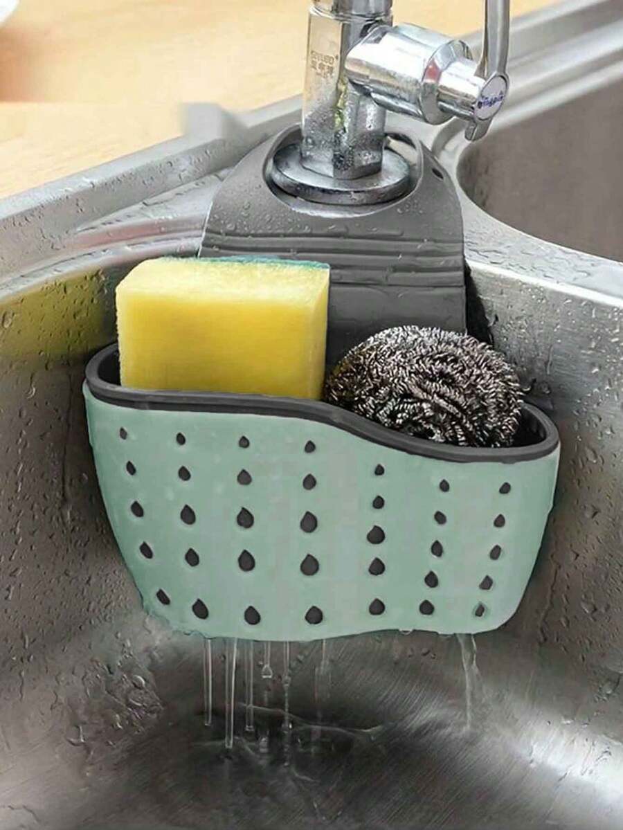 1/2 chiếc giá đựng đồ bằng silicon có dây đeo điều chỉnh được, giỏ treo đa năng dùng để đựng miếng bọt biển và khăn lau bát đĩa, giá đựng đồ gắn vòi nước cho nhà bếp. - Nhiều màu - Xem 1