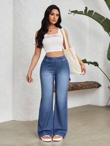 Flexra Women's Casual Versatile Everyday Wear Wide Leg Jeans - Blue - View 7
