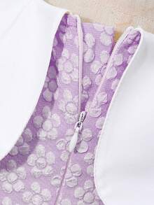 1pc Girls Lavender Fairy Summer Wedding Guest Dress,Textured Fabric Floral Asymmetrical Neckline Waist Big Bow Frill Trim A-Line Countryside Style - Purple - View 9