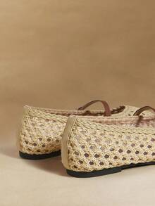 Rosivie Stilvolle und elegante Mesh-Ausschnitt-Flache Damenschuhe, modisch und bequem, französische quadratische Zehenspitze elegante Flache Schuhe - Naturale 1 - Übersicht 5