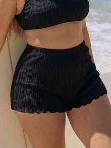 Swim SPRTY Plus Size Women's Black Boxer Briefs, Beach/Swimwear For Spring/Summer - Black - View 1