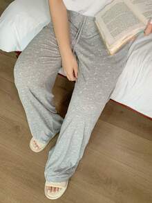 Dazy Plus Ditsy Floral Tie-Front Slim Fit Straight Leg Pajama Bottoms - Light Grey - View 6
