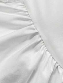 Sweetra Plus Size Women Lace Halter Tie Ruched Fitted Casual Blouse - White - View 5