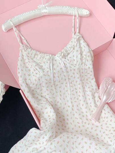 Comfortcana 2026 Spring/Summer New Women's Pure Cotton Texture Floral Patchwork Ruffle Edge And Thin Shoulder Strap Mini Skirt,Easter,Festivalparty,Beach,Wedding, Graduation,Going Out,Prom,Birthday,Elegant, Vacation,Casual, Luxury,Sports, Formal