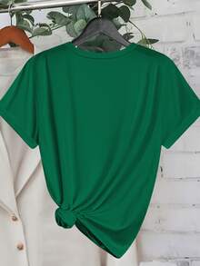 SHEIN LUNE Women's Dark Green T-Shirt,Cute Cherry Graphic Glitter Short Sleeve Tops For Ladies,Summer Casual Street Style Vacation Shirt,Fashion Tee For Women - Green - View 2