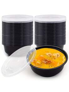 50 Peças de Compartimento de Caixa de Almoço Empilhável, Tigela de Macarrão Reutilizável, Caixa de Almoço de Salada, Segura para Micro-ondas, Geladeira e Lava-Louças, Tigela de Salada, Tigela de Sopa de Macarrão, Adequada para Festas, Atividades ou Uso Diário - Multicolorido - Visão 6
