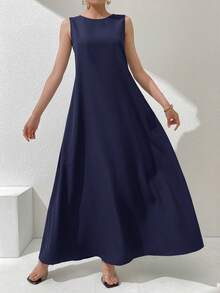 Al Najma Women's Solid Color Round Neck Casual Party Arabic Style Dress - Multicolor - View 9