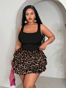 Slaydiva Vintage Leopard Print Plus Size 2 Pieces Set, Suitable For Vacation, Music Festival - Multicolor - View 1