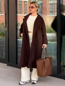 Bethéva Women's Fashionable & Versatile Overcoat, Autumn/Winter - Coffee Brown - View 1
