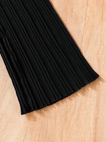 SHEIN Girls' Black Solid Pleated Leg Jumpsuit With Beige Belt, Lapel And Button Front Design, Suitable For Casual Daily And Commute Wear - Black - View 5