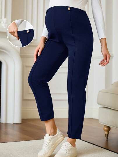 SHEIN Maternity Casual Versatile Commute High Waist Solid Color Pants