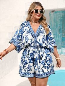 Vivid Eden Mono informal con estampado floral de talla grande - Azul y blanco - Ver 11