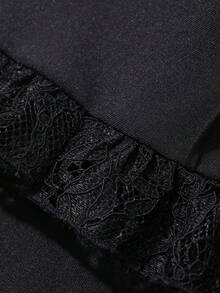 FRIFUL Women's Versatile Solid Color Lace Trim Pants Summer - Black - View 3