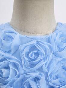 Glamorique Kids 女婴优雅可爱立体花朵无袖蝴蝶结薄纱蓬蓬裙，派对装扮，女婴派对连衣裙，春季女童连衣裙，女婴公主裙，浅蓝色连衣裙，女婴派对连衣裙 - 藍色 - 查看 6