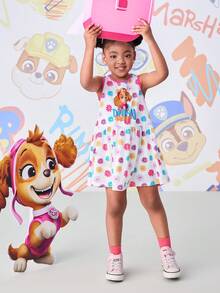 SHEIN | PAW Patrol 女童雏菊印花荷叶边无袖连衣裙 - 粉色 - 查看 4