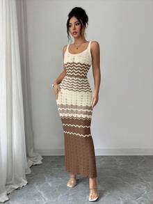 Elenzga Đầm hai dây dài ôm sát dành cho nữ, màu kem vàng, kiểu dáng thanh lịch, kẻ sọc, không tay, hàng mới về mùa xuân/hè. - Nhiều màu - Xem 5