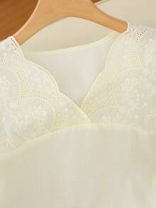 Franclia 女士时尚优雅刺绣上衣和短裤两件套 - 黃色 - 查看 5