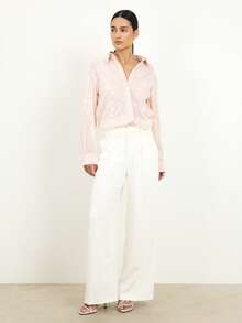 KSTM Women's Sheer Sequin Long Sleeve Collared Button Front Blouse With Sparkling Embellishments For Evening Party Occasions - Dusty Pink - View 3