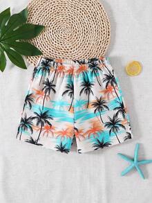Shorts décontractés imprimés amples pour jeunes garçons, convenant pour les loisirs quotidiens, la plage, la photographie de rue, les rassemblements au printemps et en été - Bleu azur - Voir 4